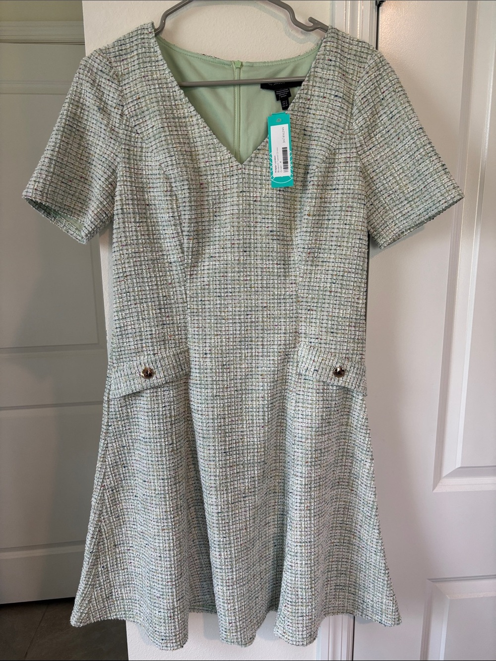 Maggy London Mint Green Tweed A-Line Dress